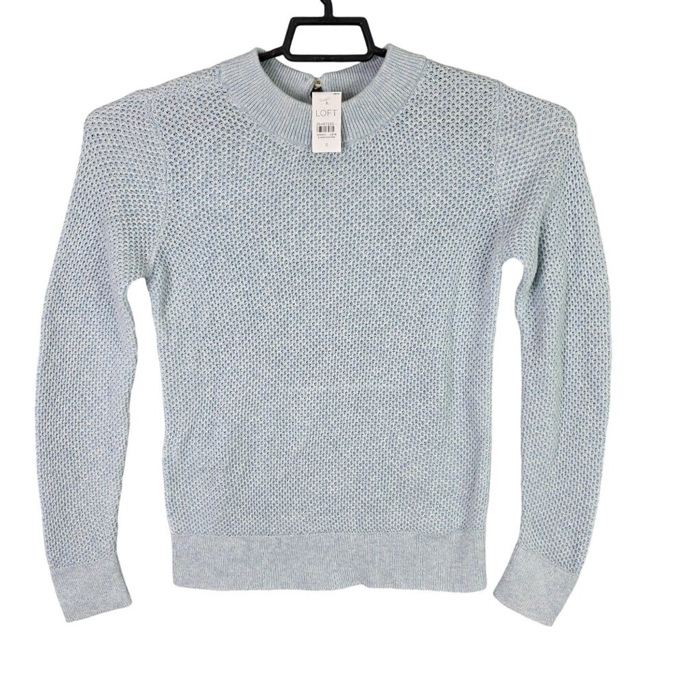 Womens Loft Light Blue Textured Knit Cotton Sweater Button Back Closure Size S